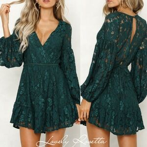 Green V-Neck Lace Dress